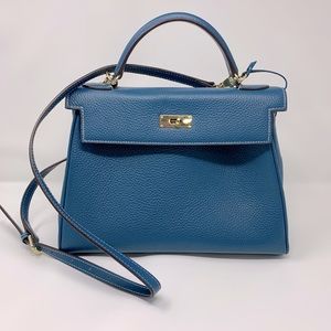 Hermès Kelly Inspired Handbag Purse Genuine Leather Peacock Blue
